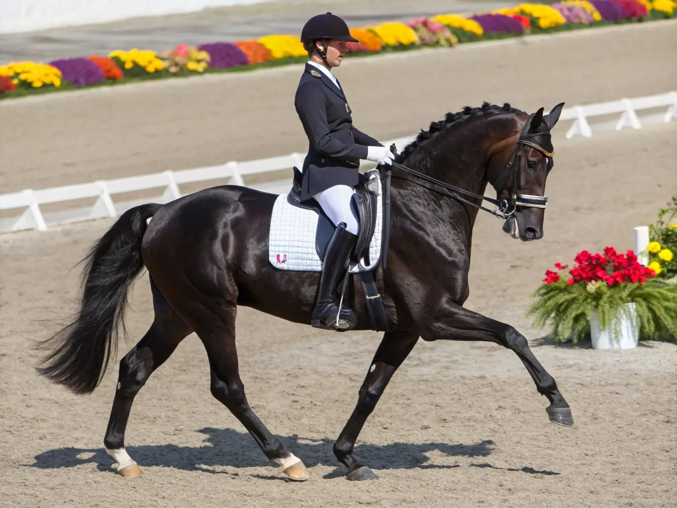 A close-up shot of a horse and rider participating in a Western pleasure class, showcasing the horse's smooth gaits and the rider's posture.